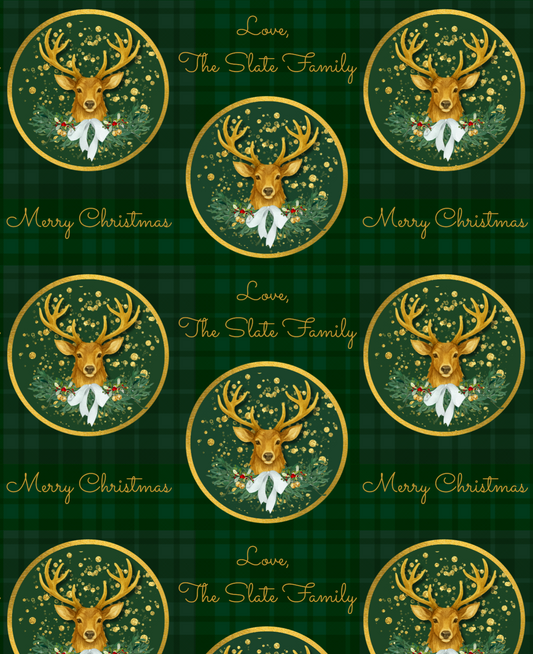 Christmas Stag Green Plaid