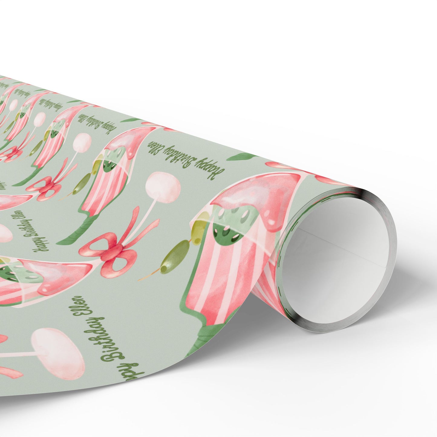 Personalized birthday pickleball martini wrapping paper with custom name rolled crease free