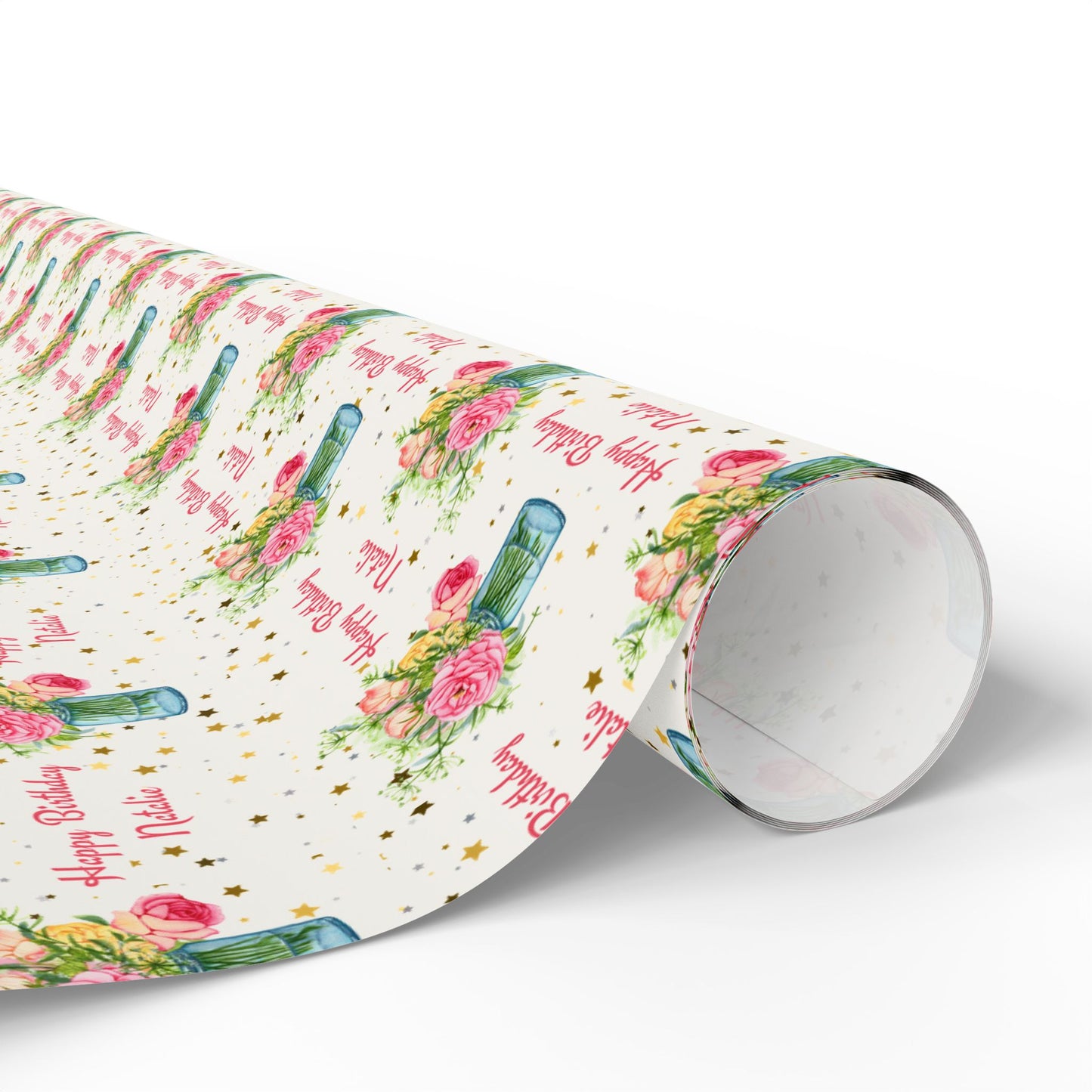 Personalized Floral Birthday Wrapping Paper - Custom Name Gift Wrap