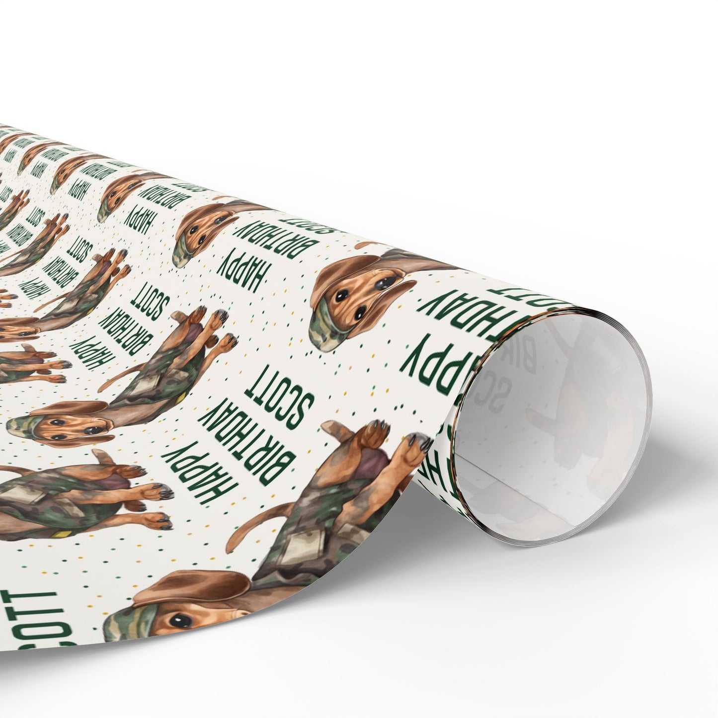 Personalized Camo Dachshund Birthday - Custom Name Gift Wrap