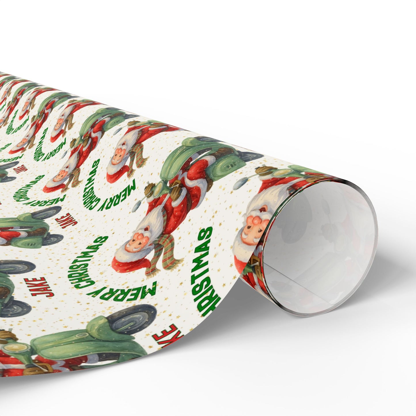Personalized Santa Rides Scooter Wrapping Paper - Custom Name Gift Wrap