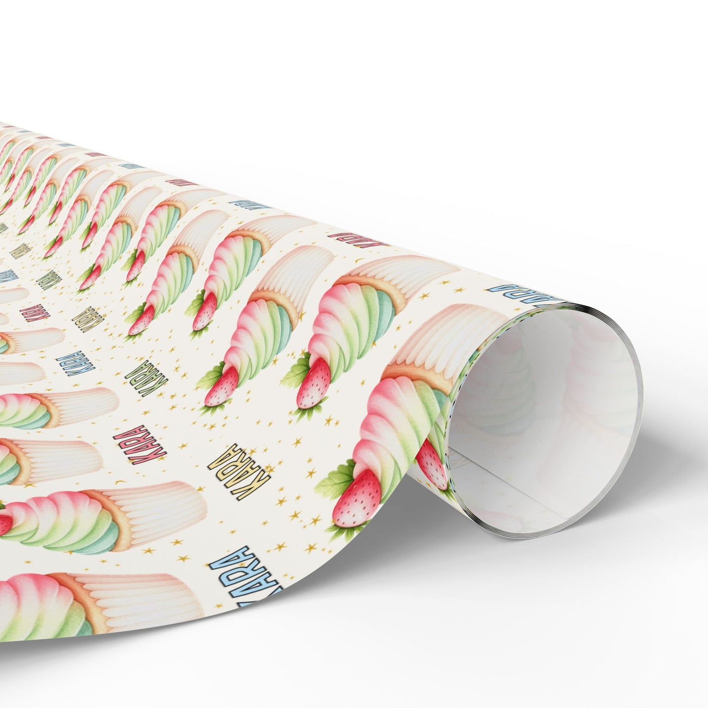 Personalized Swirled Cupcake Birthday Wrapping Paper - Custom Name Gift Wrap