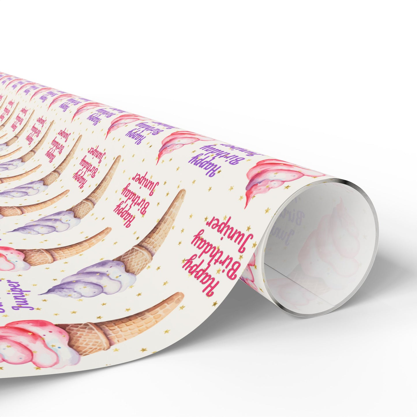 Personalized Happy Birthday Ice Cream Wrapping Paper - Custom Name Gift Wrap
