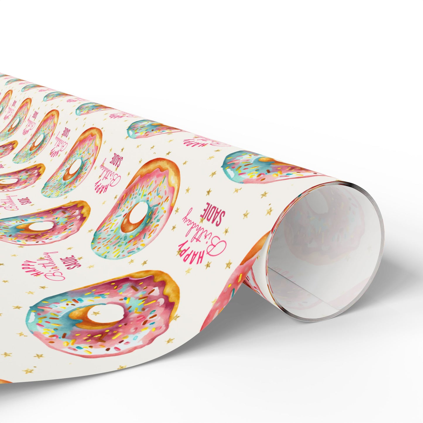 Personalized Happy Birthday Donut Wrapping Paper - Custom Name Gift Wrap