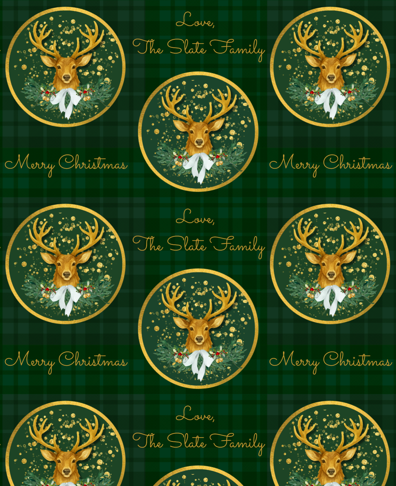 Christmas Stag Green Plaid