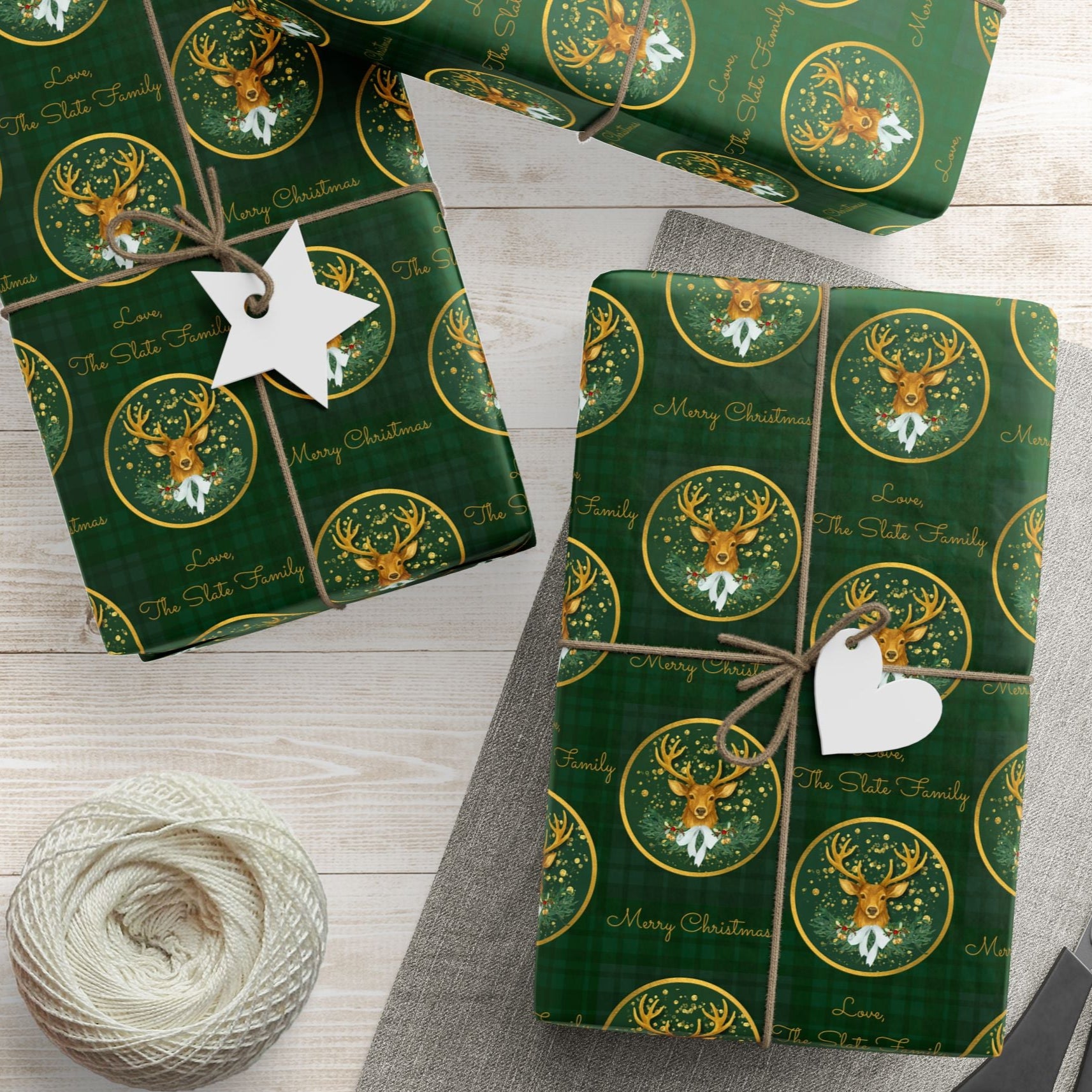 Christmas Stag Green Plaid