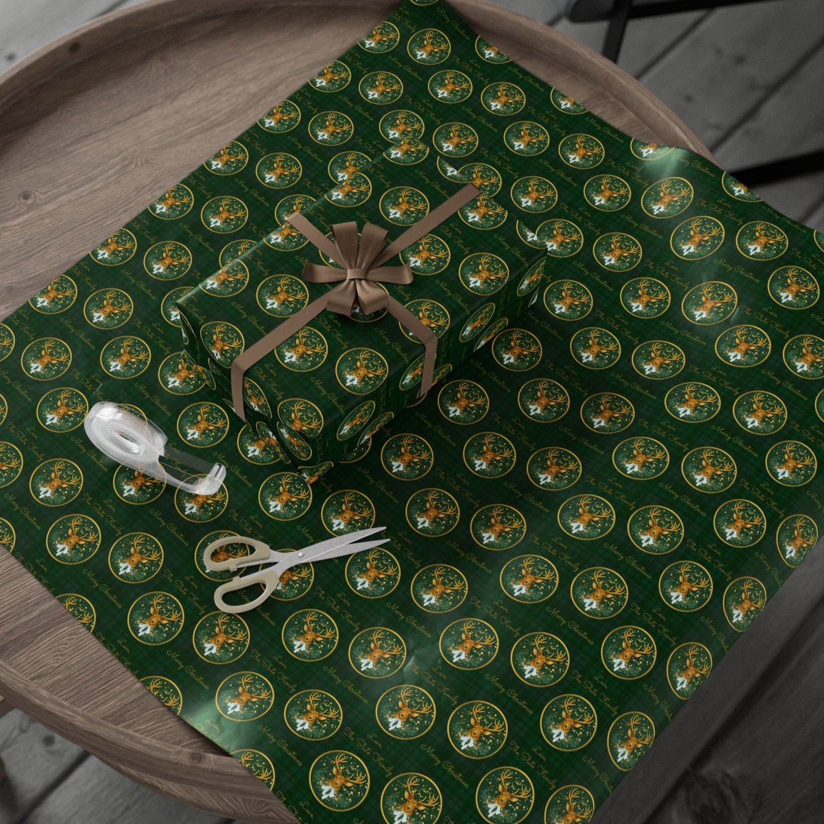 Christmas Stag Green Plaid