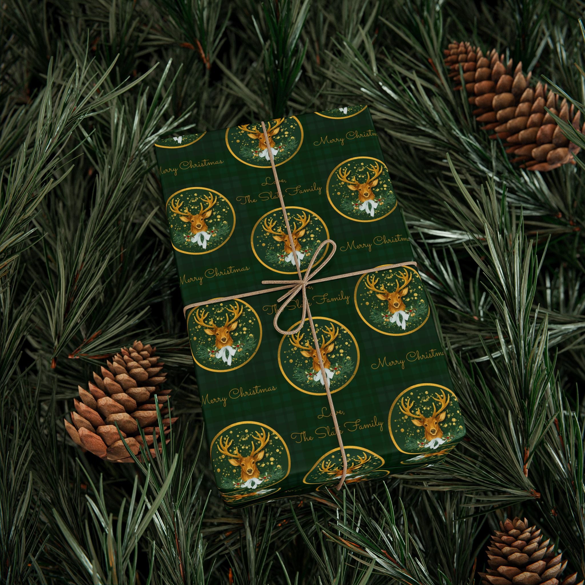 Christmas Stag Green Plaid