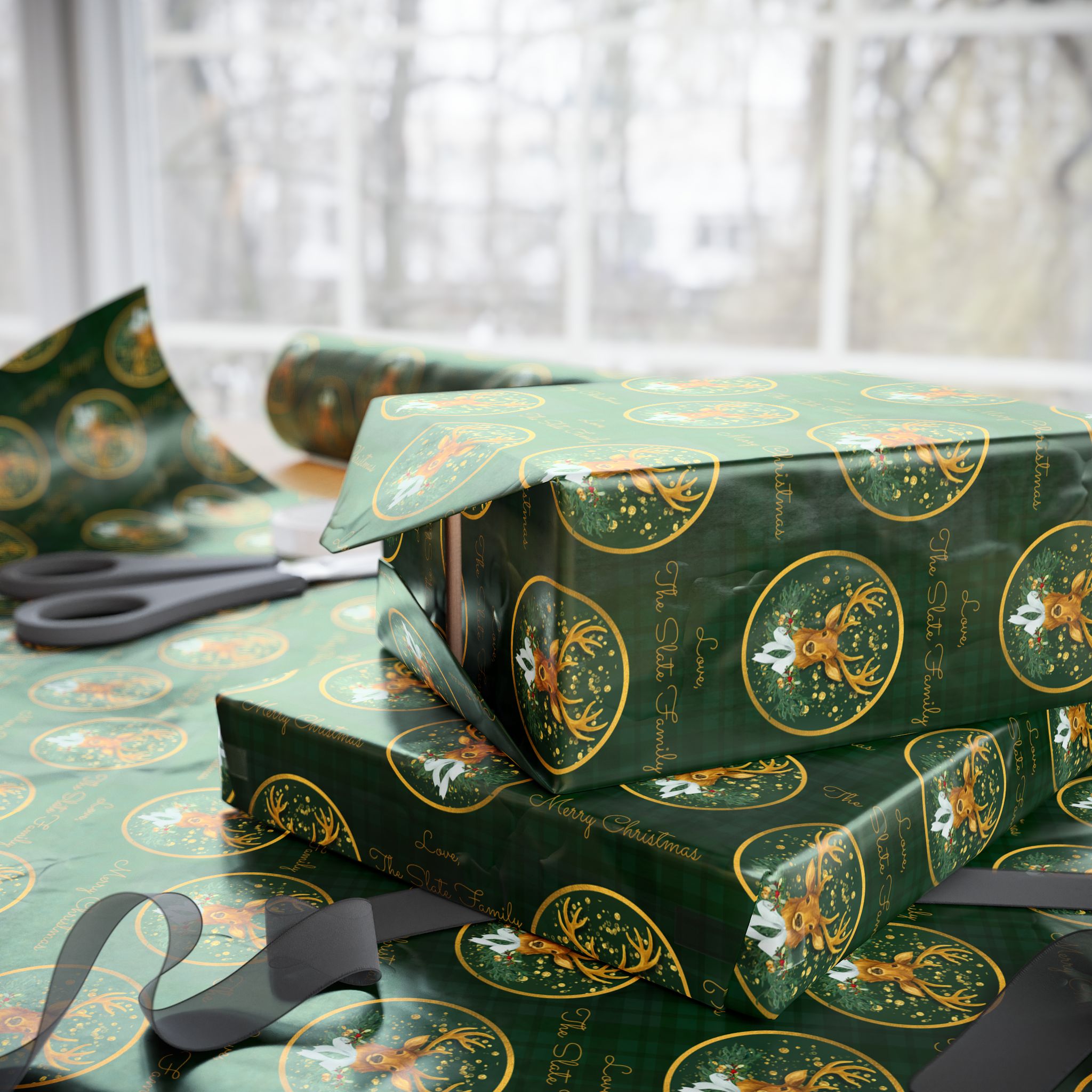 Christmas Stag Green Plaid