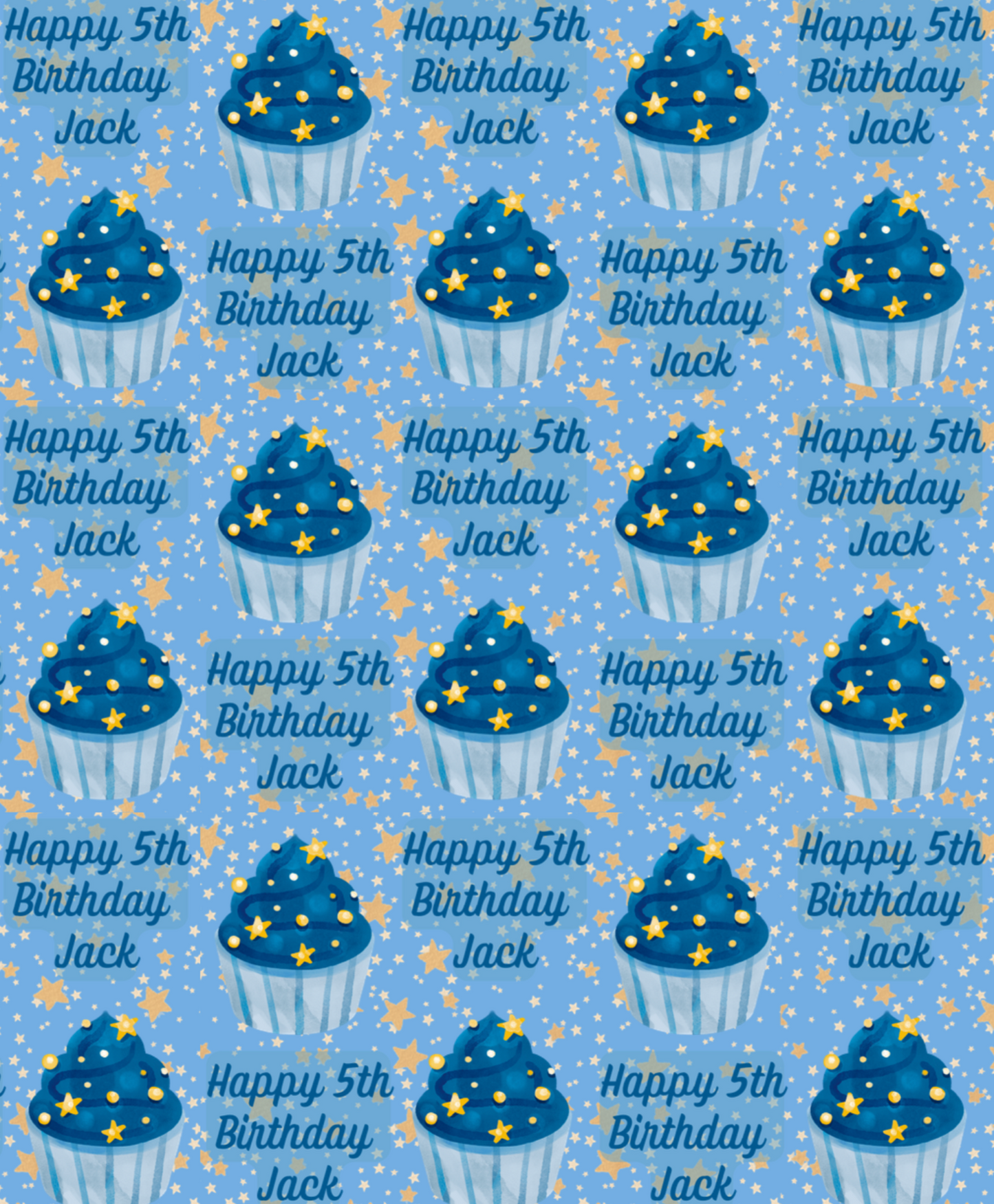 Personalized Blue Stars Cupcake Birthday Wrapping Paper - Custom Name Gift Wrap