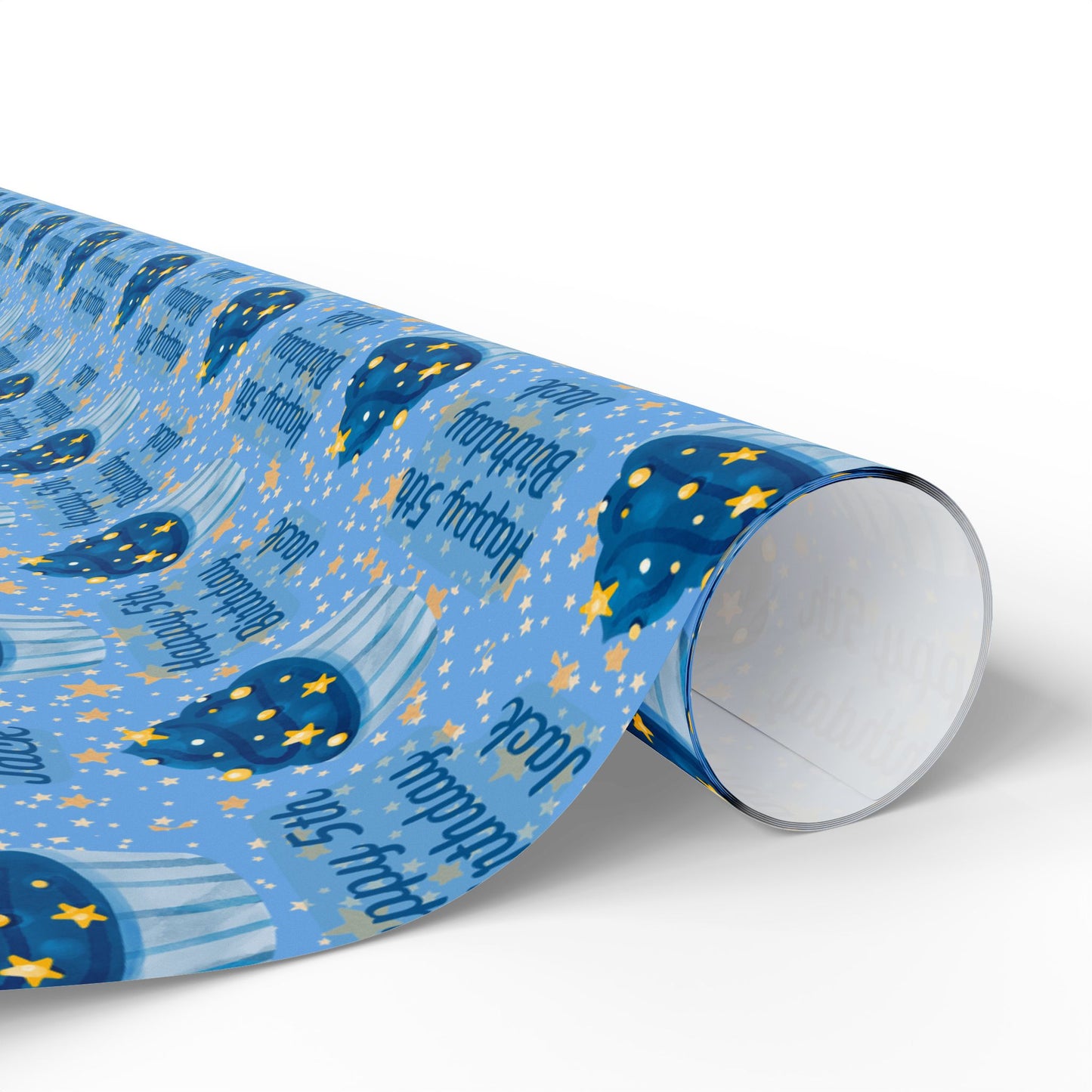 Personalized Blue Stars Cupcake Birthday Wrapping Paper - Custom Name Gift Wrap