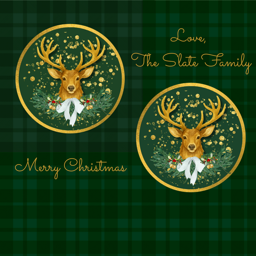 Christmas Stag Green Plaid