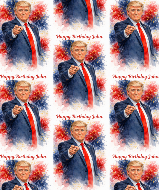 Trump Birthday gift wrap for adults with glossy finish detail view